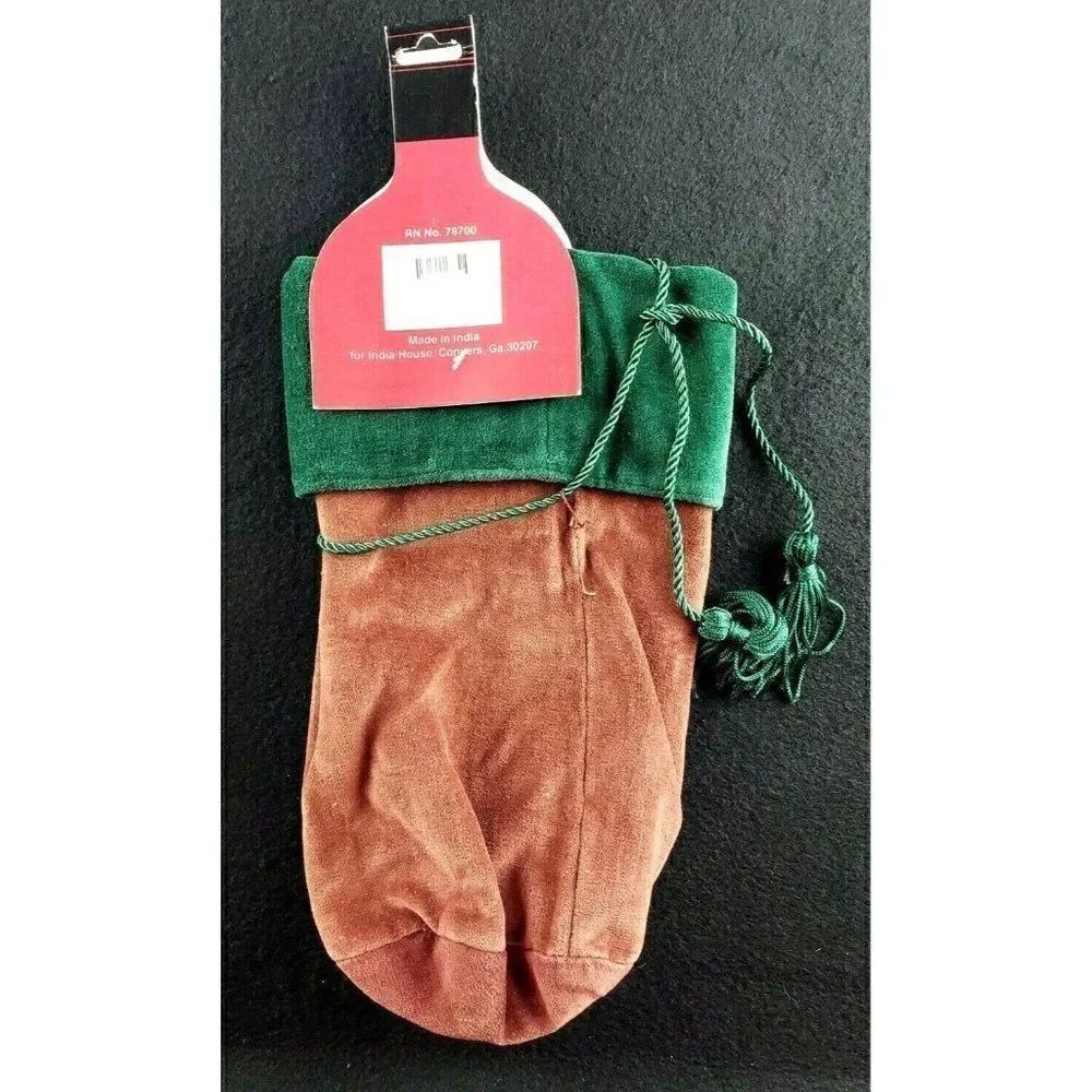 NOS Velvet Wine Gift Bag India House Liquor Tasseled Christmas Burgundy Green